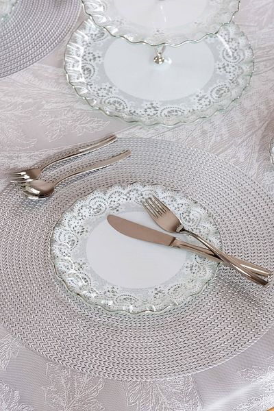 Glore Marche Platinum Gilded Glass Cake Plate Set for 6 People
