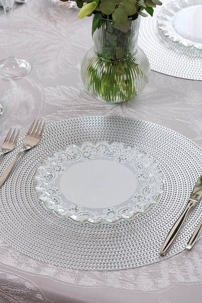 Glore Marche Platinum Gilded Glass Cake Plate Set for 6 People