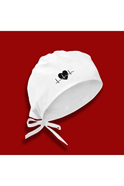 enmalife Kalp Gırafisi Baskılı Beyaz Bone | Özel Tasarım Aşcı Doktor Bone Ve ...