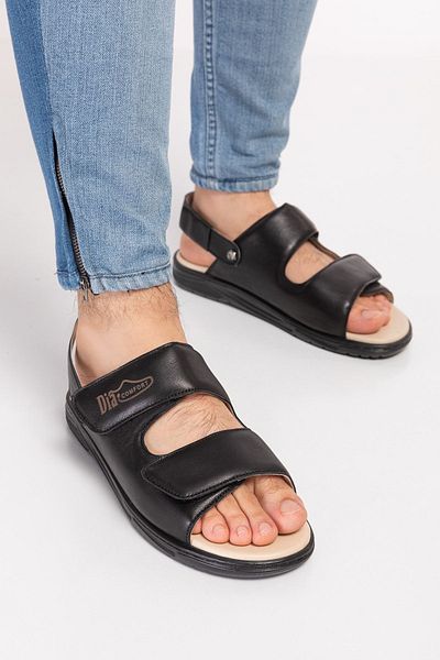 DİA COMFORT Men's Diabetic and Full Orthopedic Genuine Leather Sandals