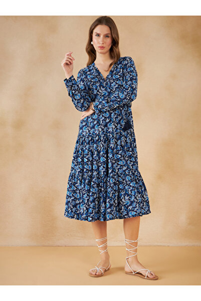 Femmella By Styli Floral Print Tiered Wrap Midi Dress