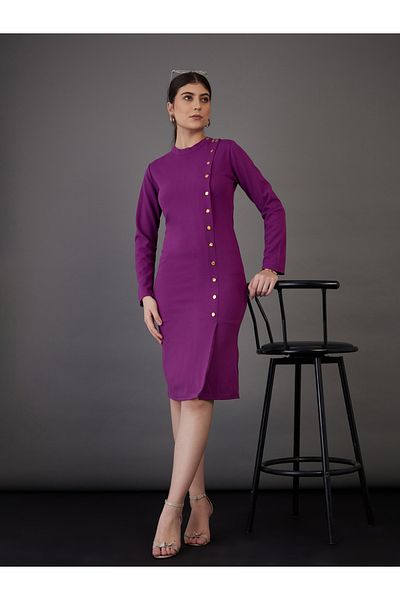 Sassafras By Styli Front Button Detail Bodycon Knee Length Dress