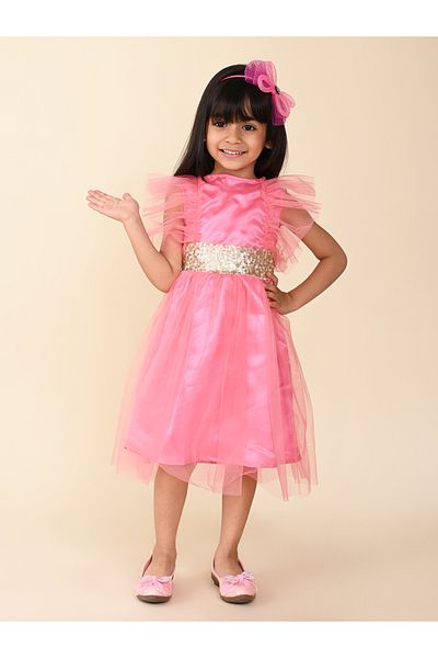 LilPicks By Styli Sequined Flutter Sleeves A-Line Dress
