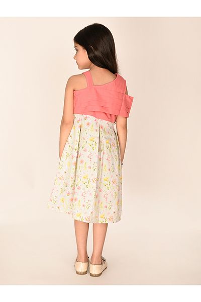 LilPicks By Styli Pleated Floral Print One Shoulder Dress
