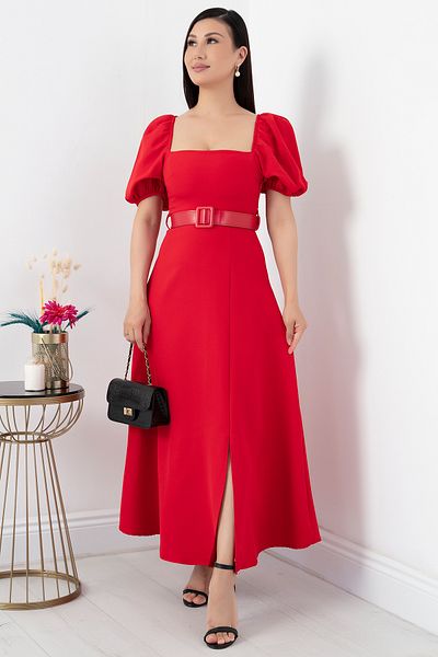 PULLIMM Rochie Atlas cu mânecă cu balon și gât pătrat - NY4309
