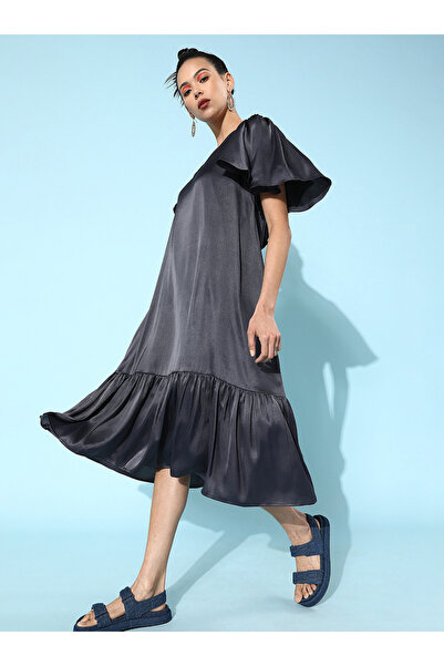 Mish By Styli Flounce Detail A-Line Trapeze Style Dress