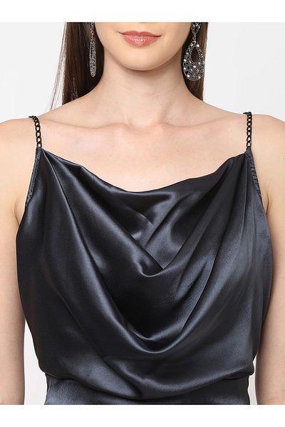 Mish By Styli Satin Cowl Neck Maxi Dress with Side Slit