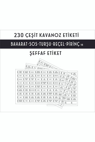 Parti Tasarla 230 نوعًا من ملصقات الجرة الشفافة ووعاء التوابل - متينة ومقاومة للماء