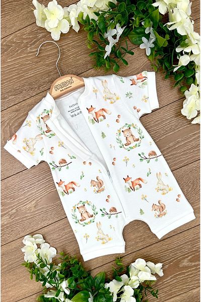 PATSAN Bear Patterned 100% Cotton Zippered Summer Baby Jumpsuit - Short Sleeve