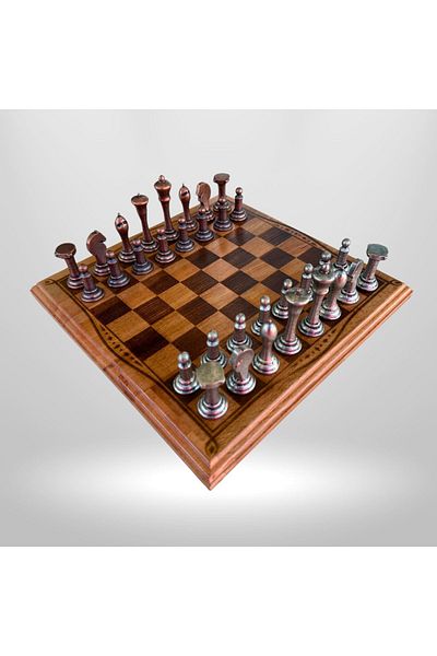 Metalicraft MC33 Metal Chess Set – Medium Size – Natural Wooden Beech Board – Handmade Antique Metal Stones
