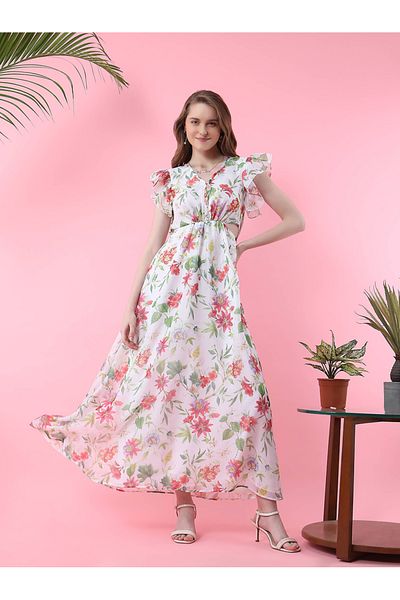 Mish By Styli فستان ماكسي بفتحات على الخصر وأكمام مكشكشة