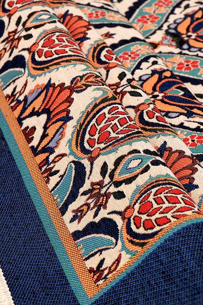 Bursa İpek Tulip Patterned Navy Blue Tapestry Prayer Rug - Candlestick