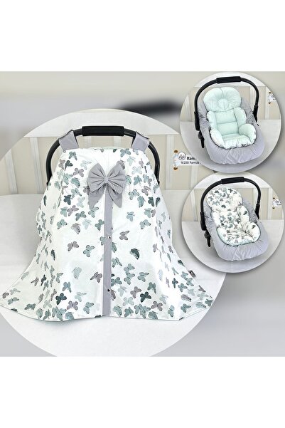 ebabynest Kelebek Serisi Su Yeşili Puset Örtüsü 3'lü Set