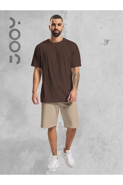 Jooy Company Σετ μπλουζάκι μπεζ Oversize και χτενισμένο βαμβακερό σορτς - Καφέ