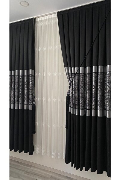 Fon Dünyası Panel Background Curtain Black Silver (single Wing)