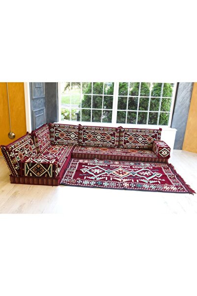 BAKIRÖZÜ HOME Şark Köşesi Odası Takımı Konsepti Bordo Anadolu Modeli Koltuk T...