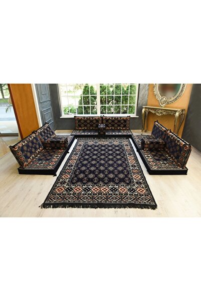 BAKIRÖZÜ HOME Şark Köşesi Takımı Konsepti Lacivert Buhara Modeli Koltuk Takım...