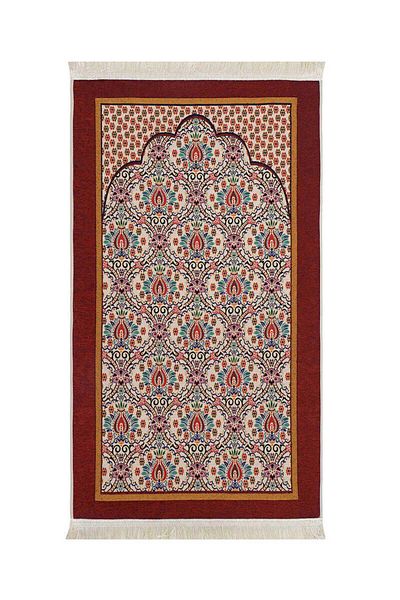 Bursa İpek Burgundy Patterned Gonca Tapestry Prayer Rug