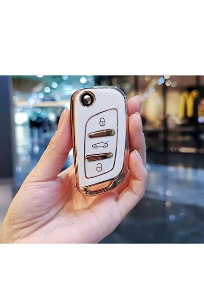 ŞENYILDIZ AKSESUAR حافظة حماية مفاتيح فاخرة Citröen C1-C5 - أبيض، مفاتيح، انظ...