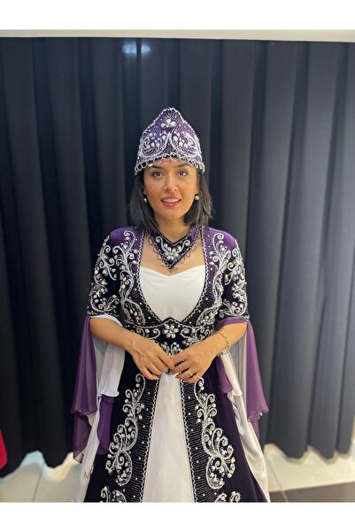 atölyekaftanbutik Mor kadife işlemeli  kaftan