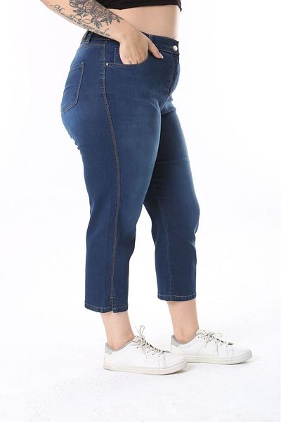 SERRA BÜYÜK BEDEN Denim Capri - Slit Detailed