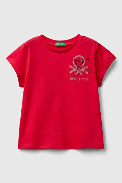Benetton تيشيرت بناتي بأكمام قصيرة - فوشيا