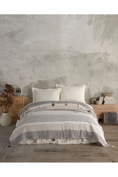 Lux Touch Mabel Beige Pompom Βαμβακερό Διπλό Πικέ - 220 x 240 cm