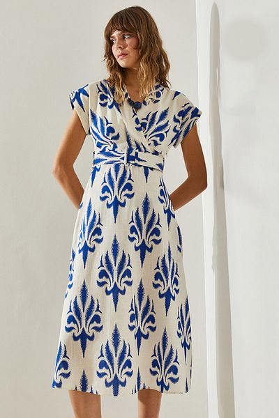 Bianco Lucci Zweireihiges Kleid mit Kragen in Midilänge für Damen – mit beweglichem Gürtel 4302, Modell 60251405