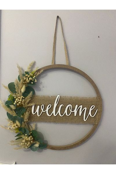 HOBİ55 Ξύλινο Πολύχρωμο Στολίδι Πόρτας - Welcome Pulley