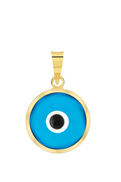 WOOW GOLD 14 Ayar Altın Açık Mavi Nazar Boncuğu Zincirsiz Kolye Ucu