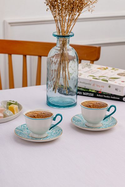 Emsan Aurora 2-Person - New Bone Coffee Cup Set 90 ml Turquoise