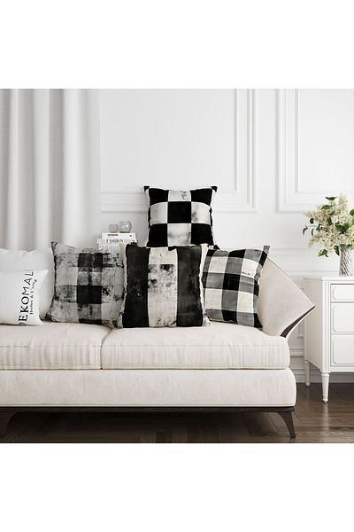 dekomall home & living Set of 4 Plaid Patterned Throw Pillow Covers - 445