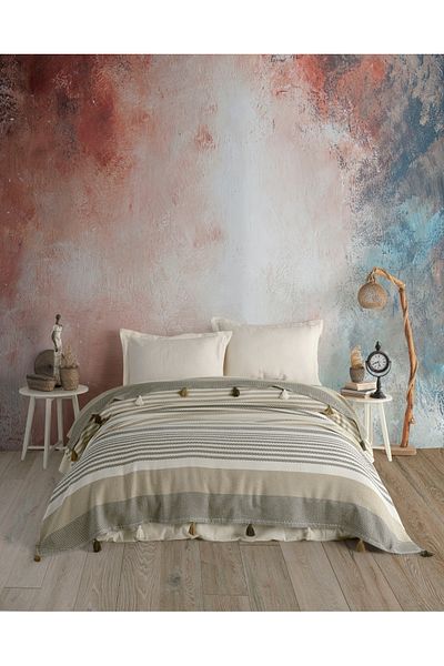 Lux Touch Mabel KHaKi Double Pike - 220x240cm, Pompom, Cotton