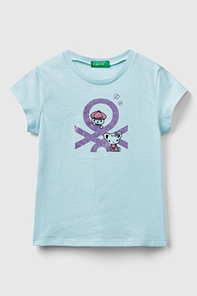 Benetton تي شيرت بناتي بأكمام قصيرة - أخضر نعناعي