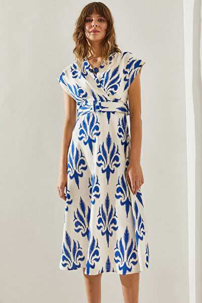 Bianco Lucci Double Breasted Collar Midi Length Women's Dress - With Mobile Belt 4302 Model60251405