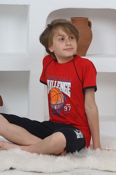 KAPİKİDS Boy's Black Pajama Set - Short Sleeve, Crew Neck, Capri with Heel