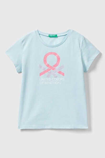 Benetton تي شيرت بناتي بأكمام قصيرة - أخضر نعناعي