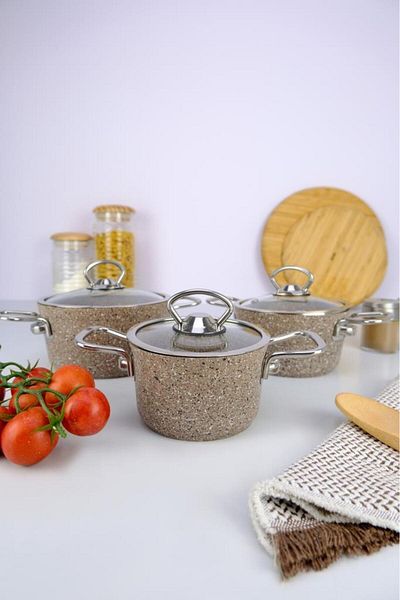 Digithome Granite Mini Cookware Set 3 Pieces - Glass Lid, Brown - 152.3111.S1