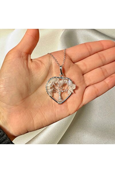 Elifsu Jewelry Ay Taşı Minimal Kalpli Hayat Ağacı Doğal Taş Kolye
