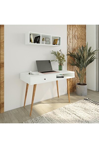 Bimossa V5110 Janus Raflı Çalışma Masası Çekmeceli Beyaz