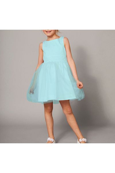 nsmkidslife Baby Blue Satin φόρεμα για κορίτσια - Απλό και κομψό λουλουδάτο στάμπα για αποφοίτηση και γενέθλια