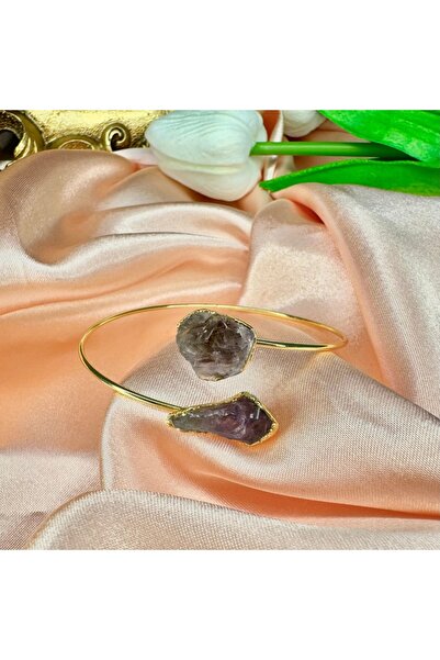 Elifsu Jewelry Ametist Çift Başlı Ayarlanabilir Doğal Taş Bileklik