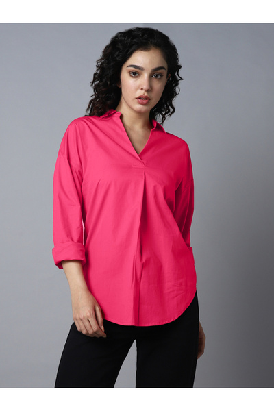 High Star By Styli Roll Up Sleeves Pure Cotton Collared Top with Metal Detail...
