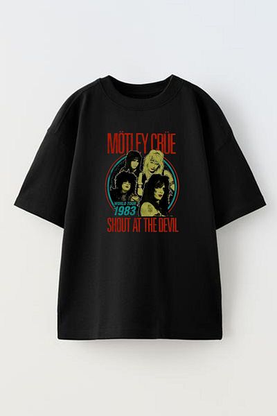 NMG TEKSTİL Βαμβακερό μπλουζάκι Mötley CREW με στάμπα Unisex Μαύρο Oversize