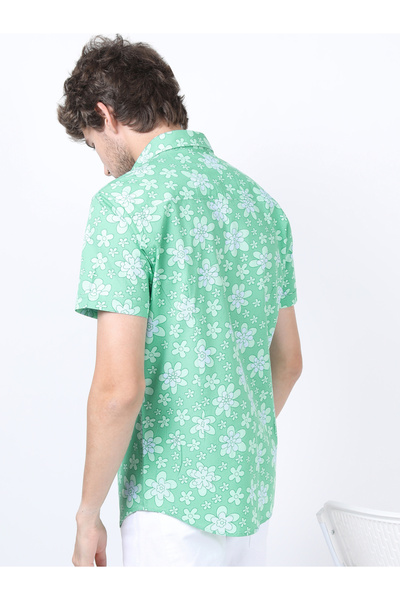 Highlander By Styli All Over Floral Print Slim Fit Shirt with Short Sleeves