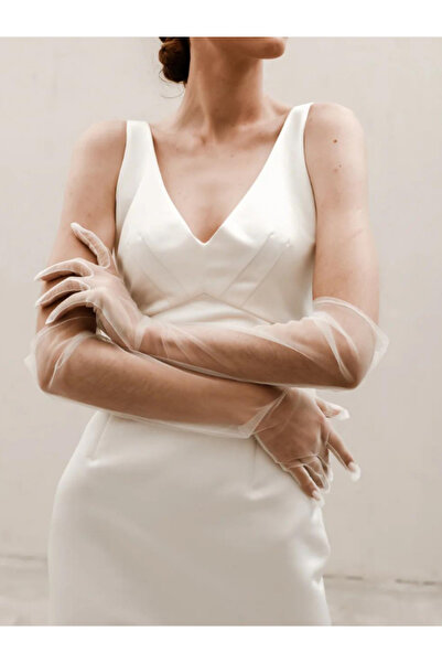 ecrin tuhafiye hobi Özel Tasarım Kırık Beyaz Gelin Eldiveni