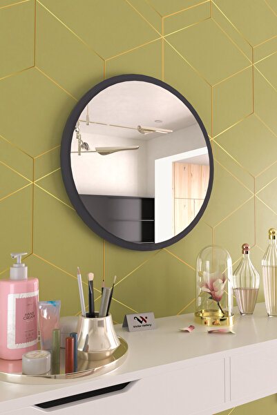 Hediyeler Kapında Siyah Dekoratif Yuvarlak Duvar Aynası Antre Ofis Salon Bany...