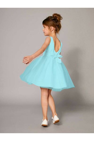 nsmkidslife Baby Blue Satin φόρεμα για κορίτσια - Απλό και κομψό λουλουδάτο στάμπα για αποφοίτηση και γενέθλια