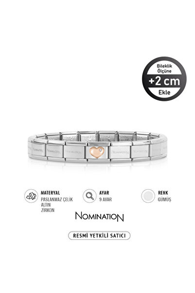NOMİNATİON Italy Composable Rose Zirkon Taşlı Kalp ve Çelik Bileklik Silver