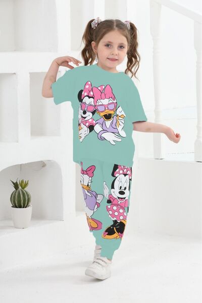 BUUFUU Κοριτσίστικο εμπριμέ μπλουζάκι αθλητική φόρμα διπλό σετ